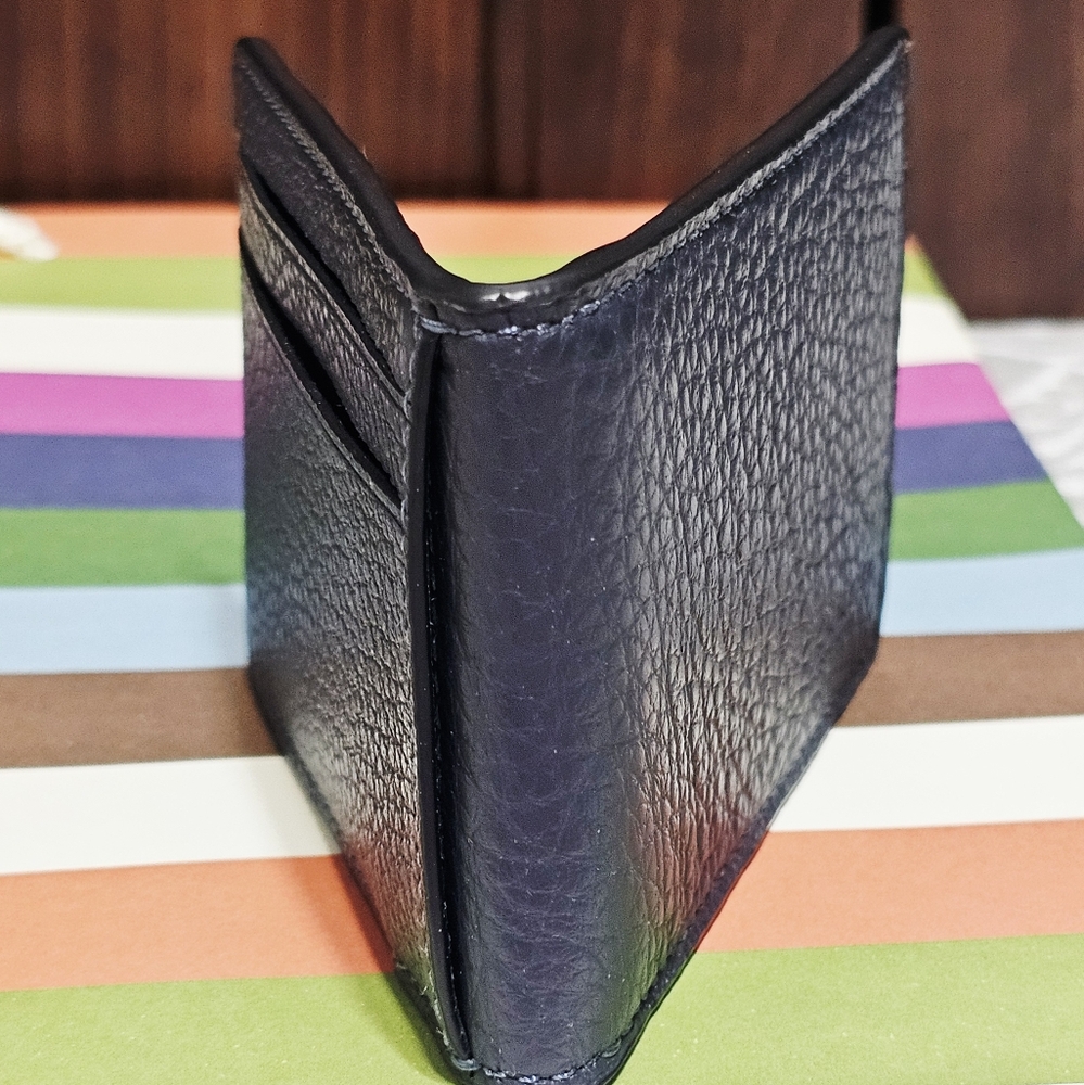 NEW Coach Compact Bifold Wallet Midnight Navy Blue CM167 pebble leather ID Card - Picture 3 of 6